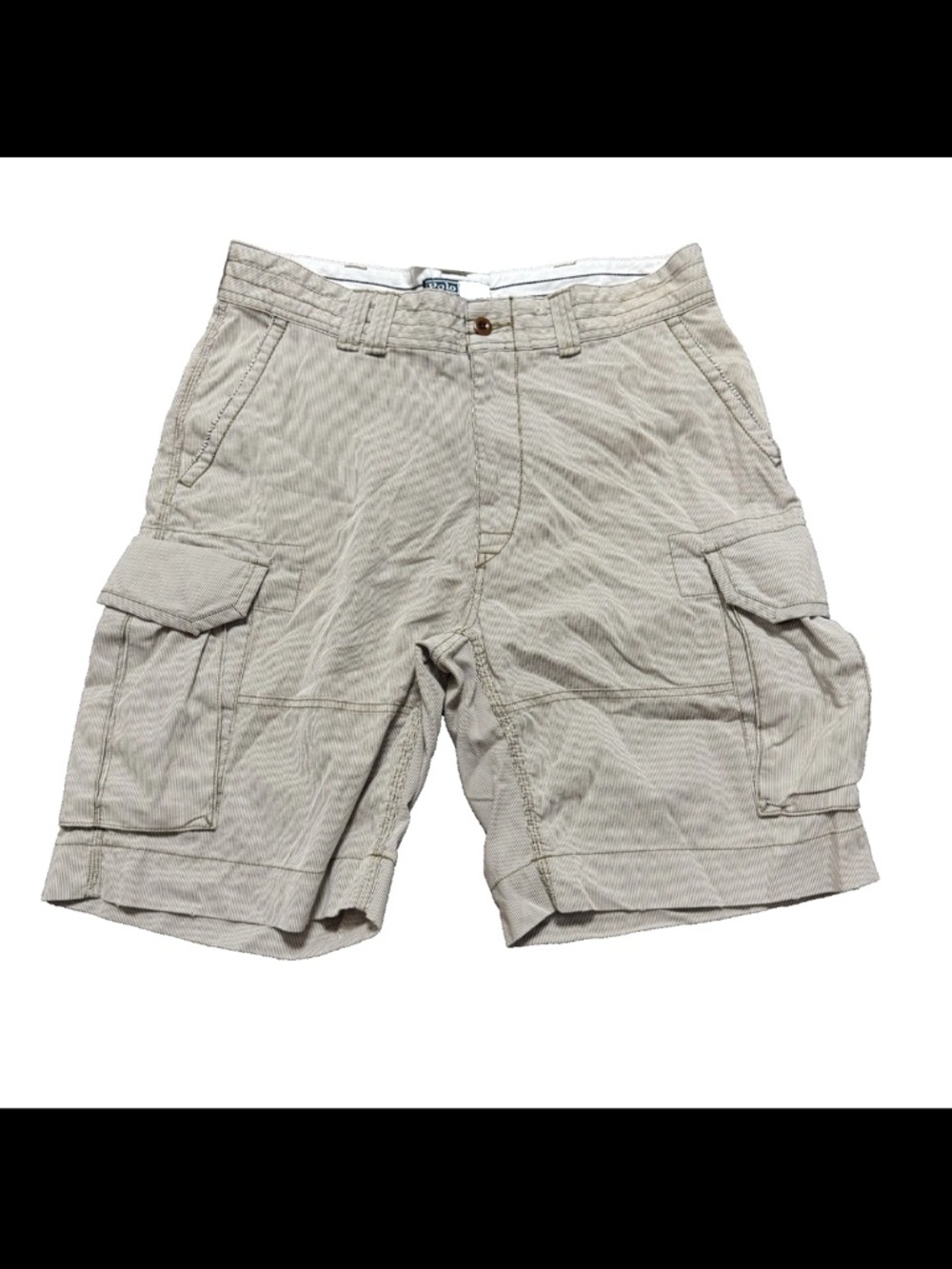 Polo Ralph Lauren Cargo Shorts Mens 34 Tan White Striped 100% Cotton Knee Length